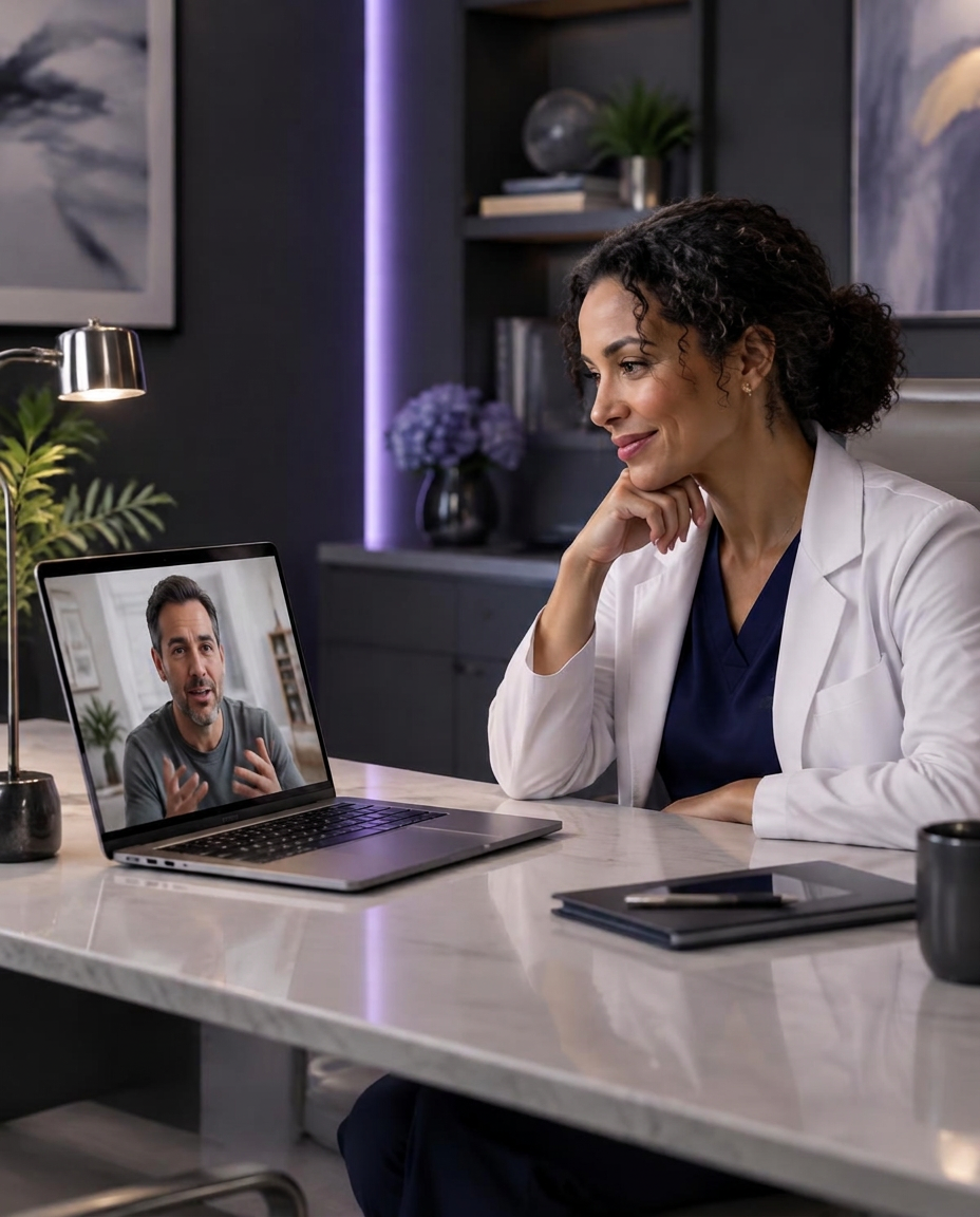 Physician conducting a virtual appointment with a patient by video