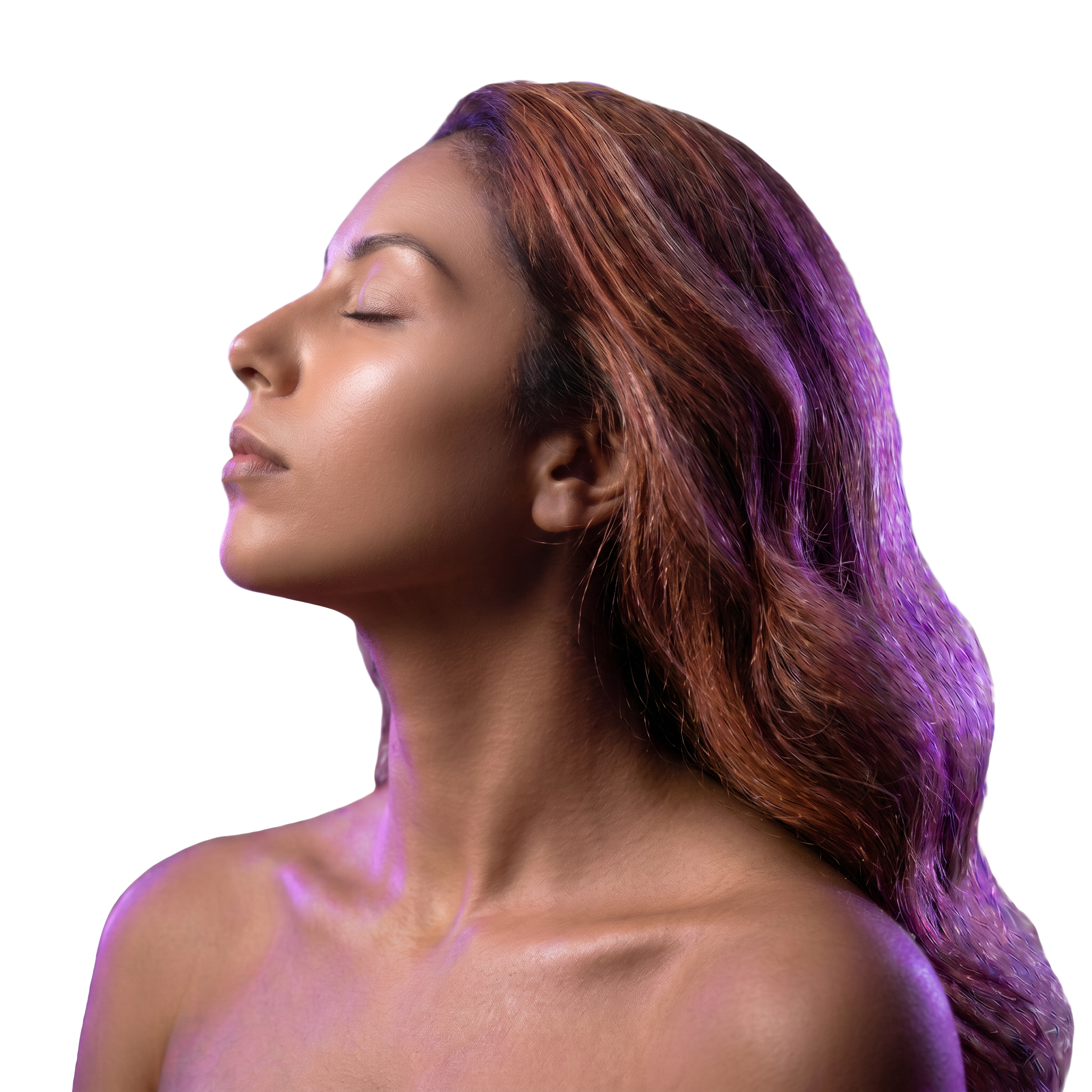 Athlete in a calm recovery moment under violet light